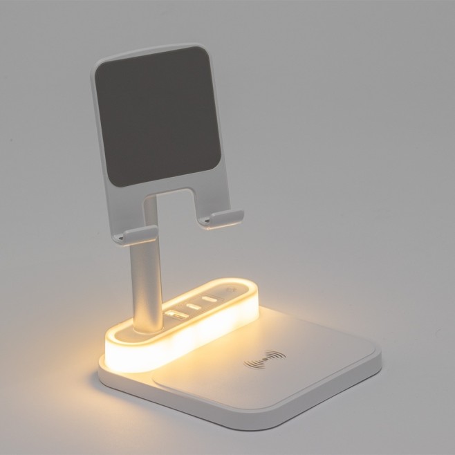 Base de carregamento com suporte celular e luminária