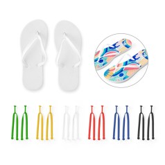 Chinelo com sola em EVA totalmente personalizável em sublimação e tira em PVC. 